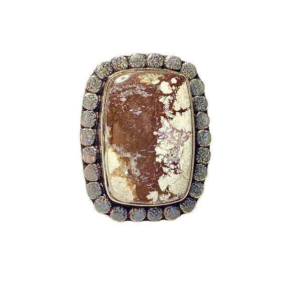 Natural Wild Horse Jasper Gemstone in a Handcrafted 925 Stamped Ring (7.25) - Picture 7 of 10